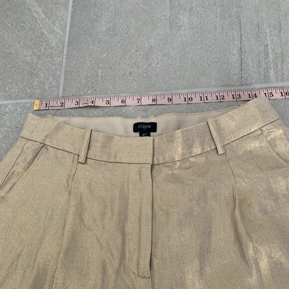J Crew Gold Shimmer Linen Blend Wide Leg Pants US Women's 8T - Picture 3 of 6